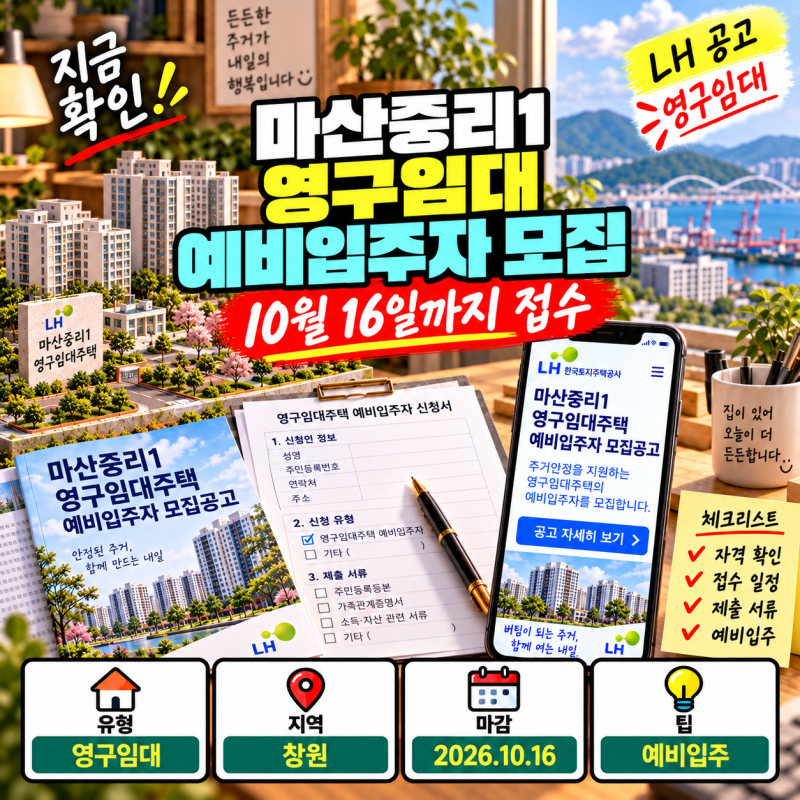 마산중리1 영구임대주택 예비입주자 모집, 자격과 서류·일정 정리
