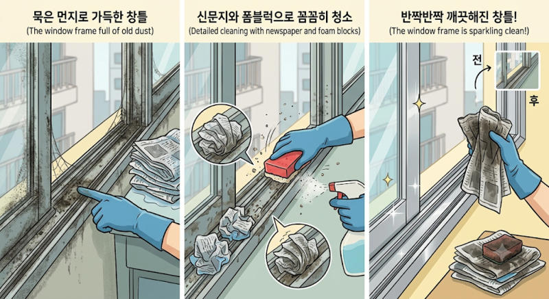 베란다 창틀 묵은 먼지, 10분만에 청소하기