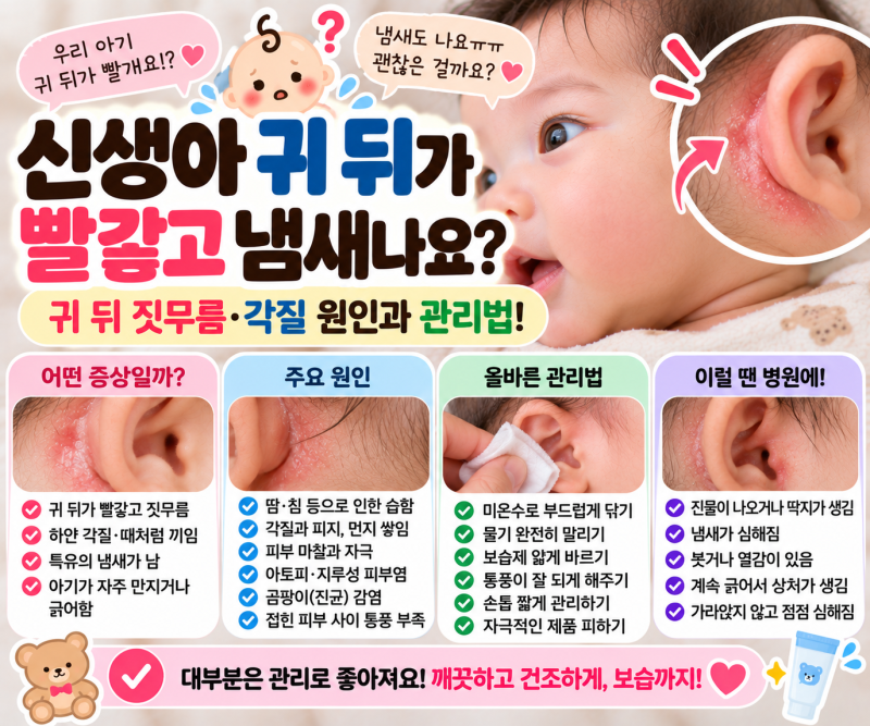 * 신생아 귀 뒤가 빨갛고 냄새나요｜귀 뒤 짓무름·각질 관리법