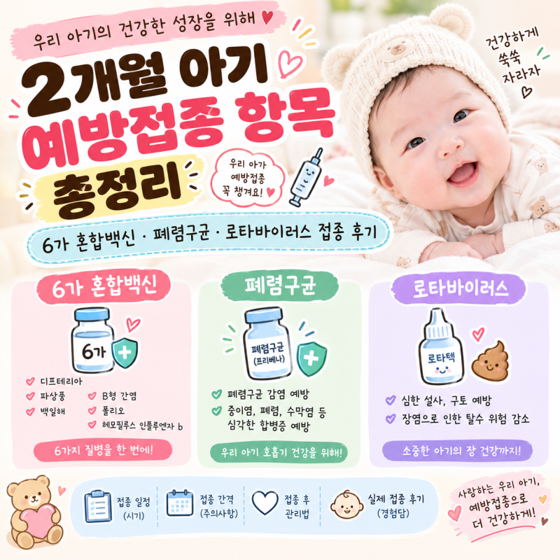 2개월 아기 예방접종 항목 총정리｜6가 헥사심·폐렴구균·로타바이러스 접종 후기