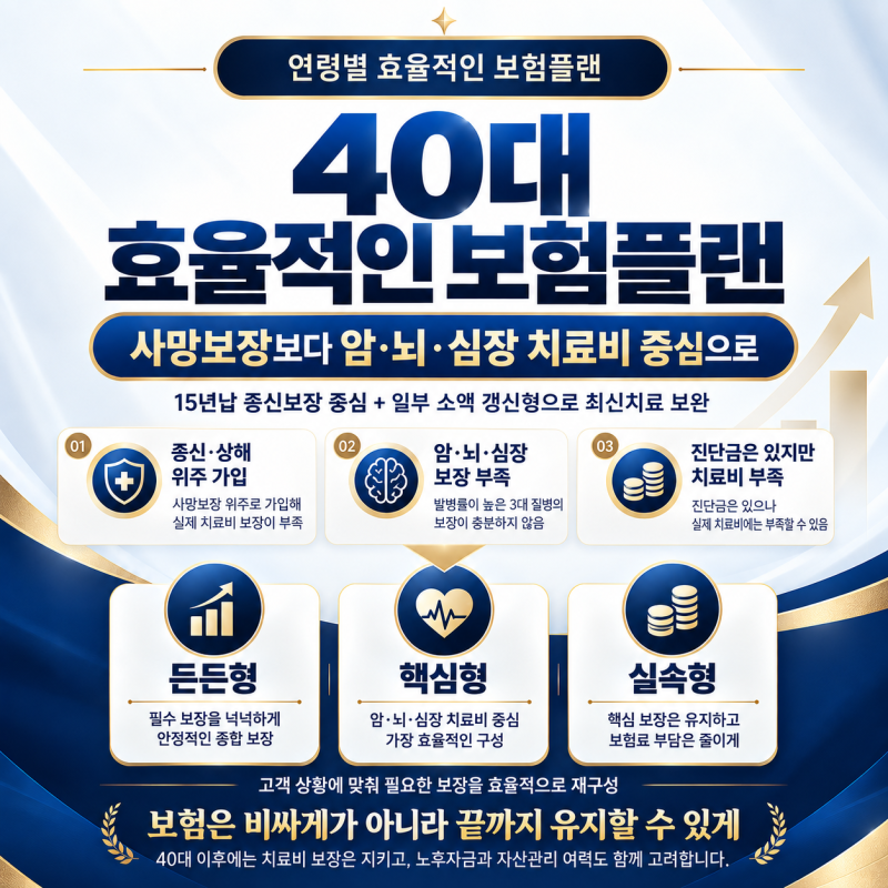 40대 보험 어떻게 준비해야 할까요?｜든든형·핵심형·실속형 실제 설계로 비교한 암·뇌·심....