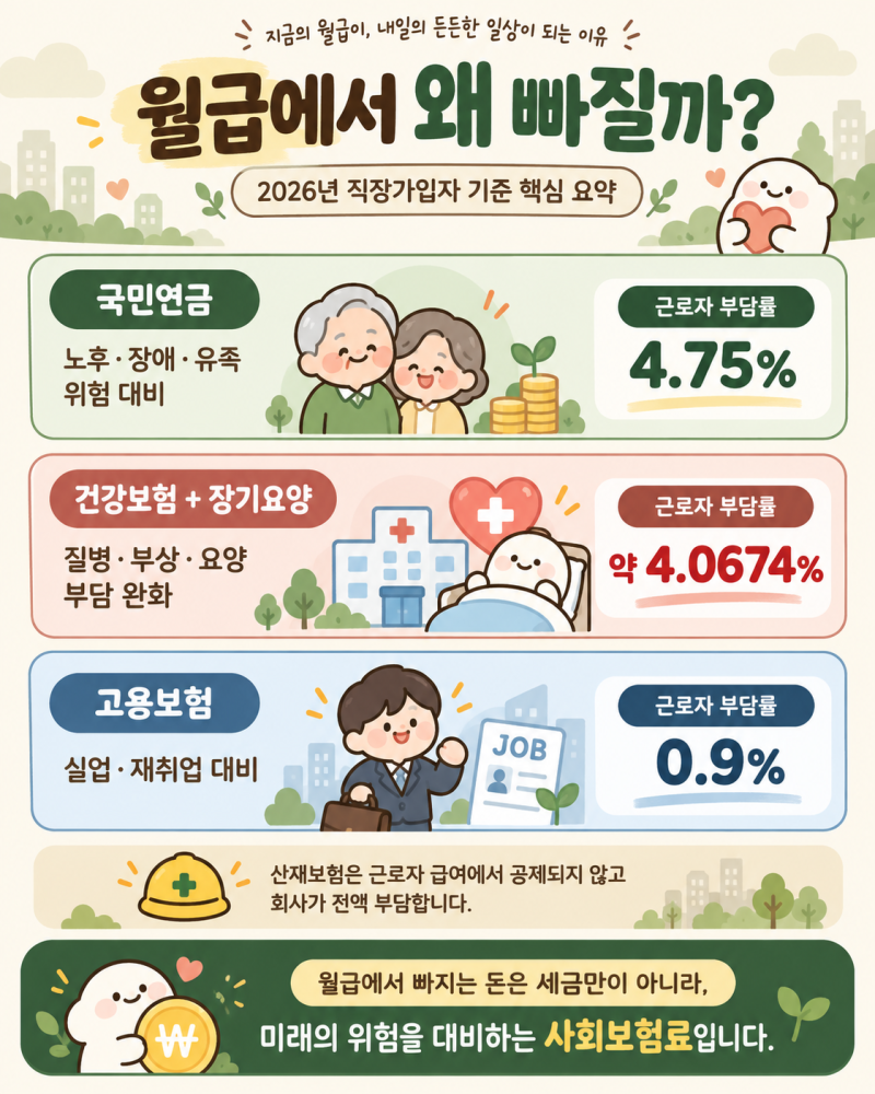 4대보험 왜 이렇게 많이 빠질까?국민연금·건강보험·고용보험, 각각 왜 내는 걸까?