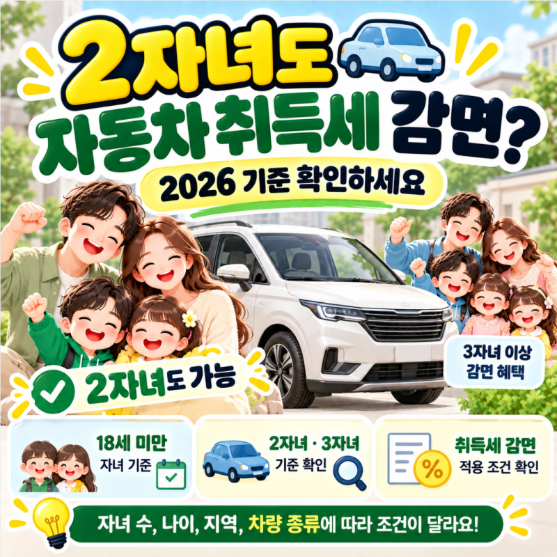 다자녀 자동차 취득세 감면, 2자녀도 받을 수 있을까요?