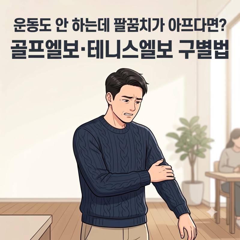 팔꿈치 안쪽·바깥쪽 통증 구별법: 골프엘보 vs 테니스엘보 | 인계동정형외과 웹툰