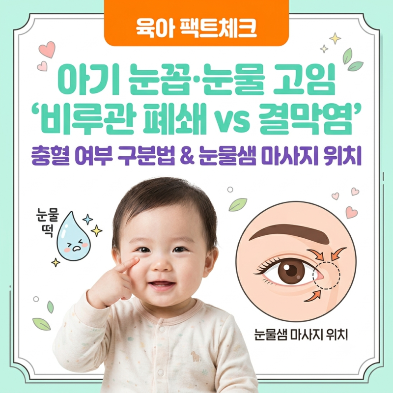 아기 눈꼽 원인! 비루관 폐쇄(눈물길 막힘) vs 결막염 구분 & 올바른 눈물샘 마사지 방법