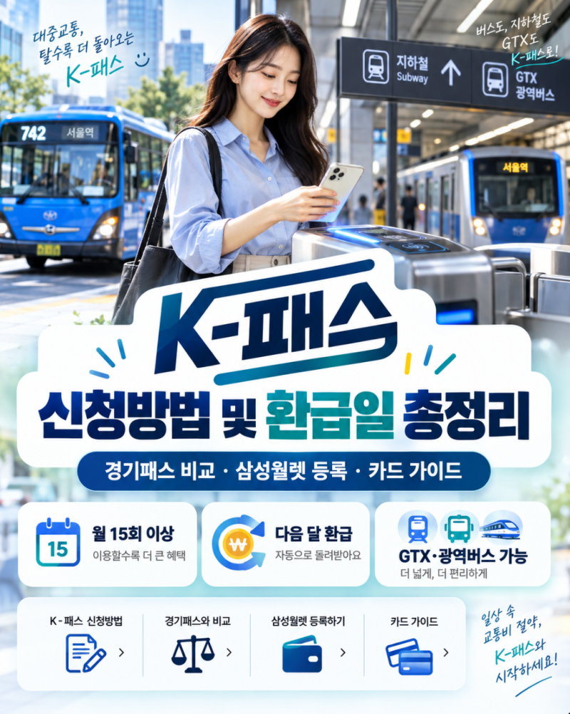 K-패스 신청방법 및 환급일 총정리! 경기패스 비교, 삼성페이 등록, 추천 카드까지