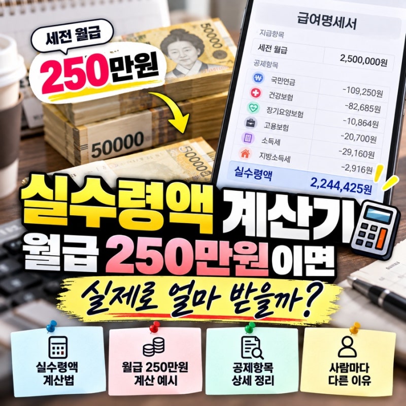 실수령액 계산기｜월급 250만원이면 실제로 얼마 받을까? 계산법까지 정리