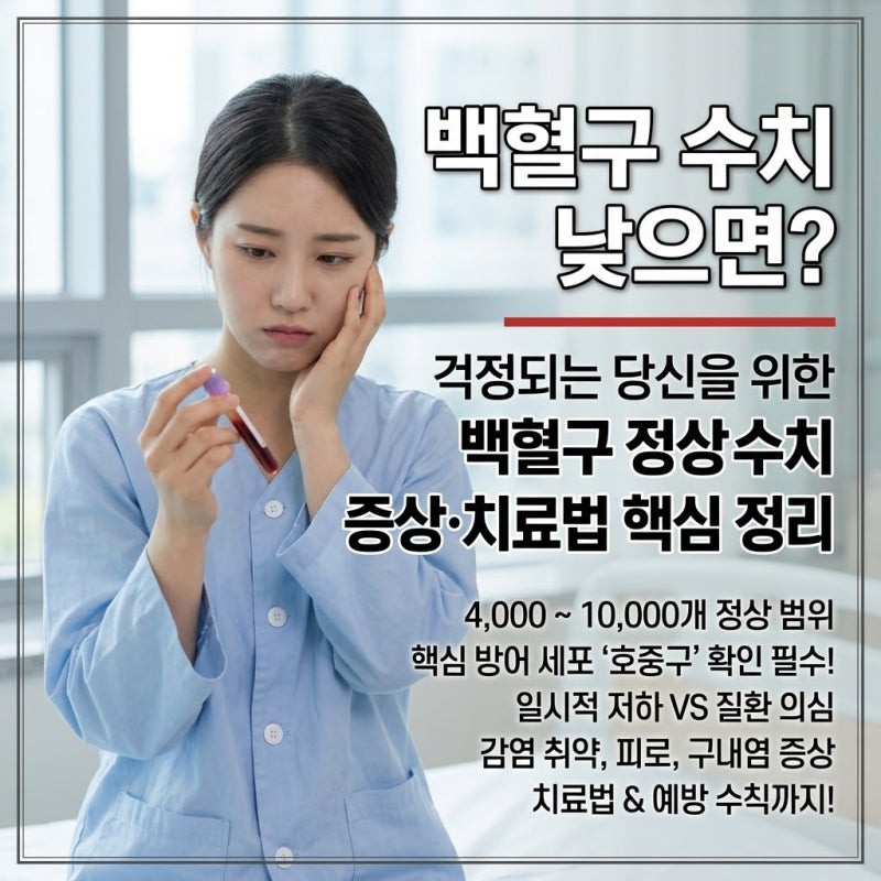백혈구수치낮으면 증상과 치료법은? 백혈구정상수치