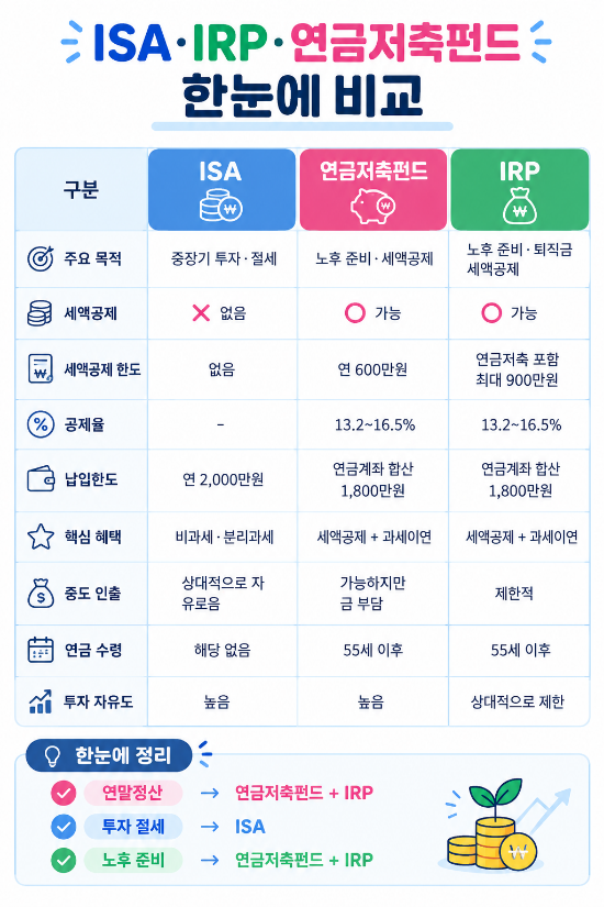 ISA·IRP·연금저축펀드 비교분석｜뭐부터 가입해야 할까?