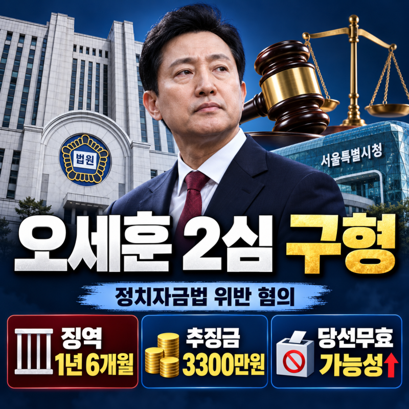 오세훈 2심 징역 1년 6개월과 추징금 3300만원을 구형, 당선무효 가능성 높아졌다