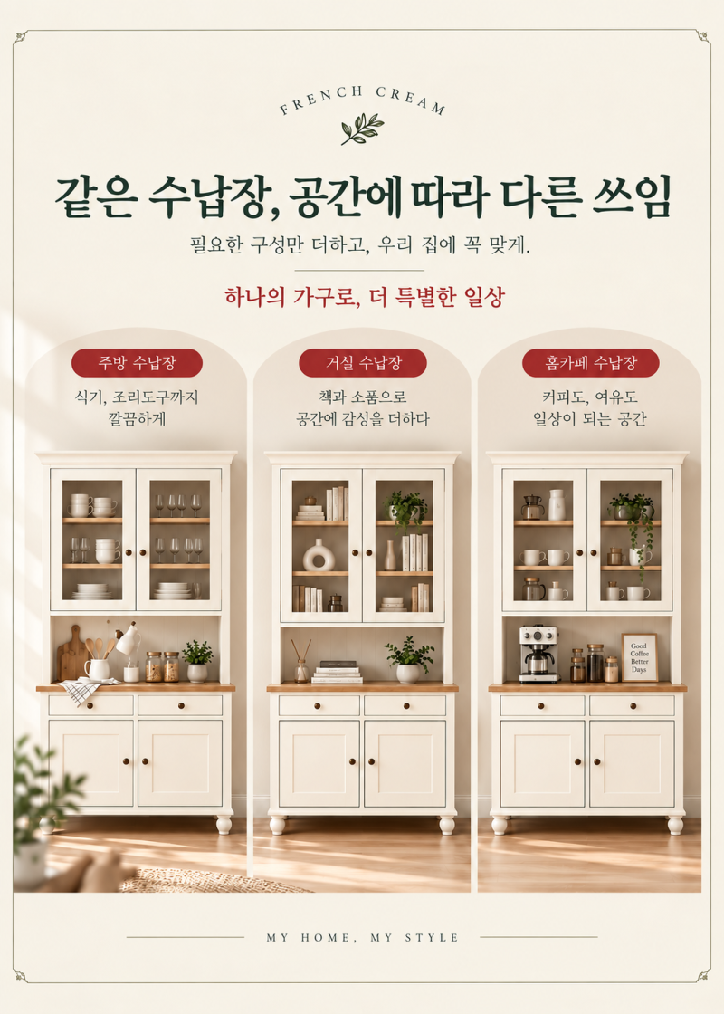 그릇장에서 홈카페장, 책장까지, 디자인에 따라 달라지는 수납장
