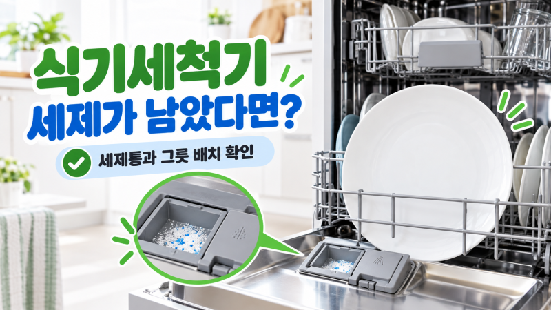 식기세척기 세제가 그대로 남았다면? 세제통과 그릇 배치를 살펴보세요