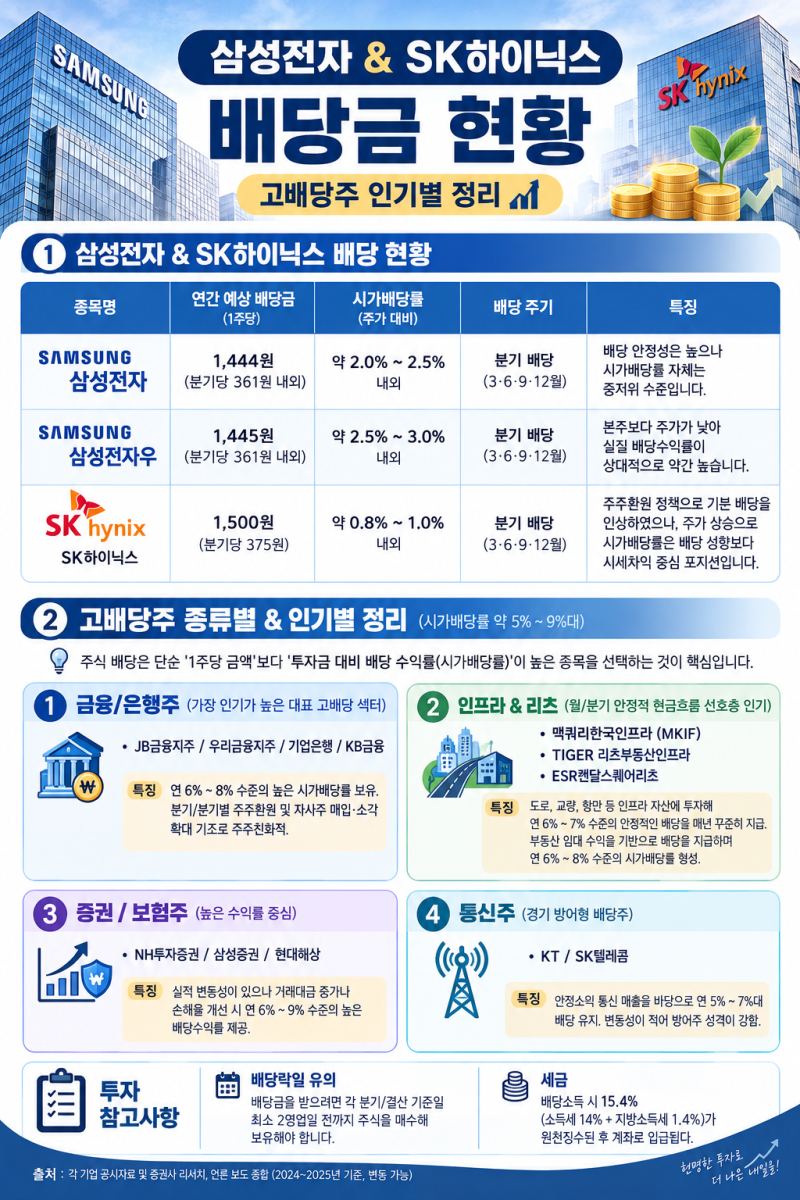 삼성전자 & SK하이닉스 배당금 현황, 고배당주 인기별 정리~