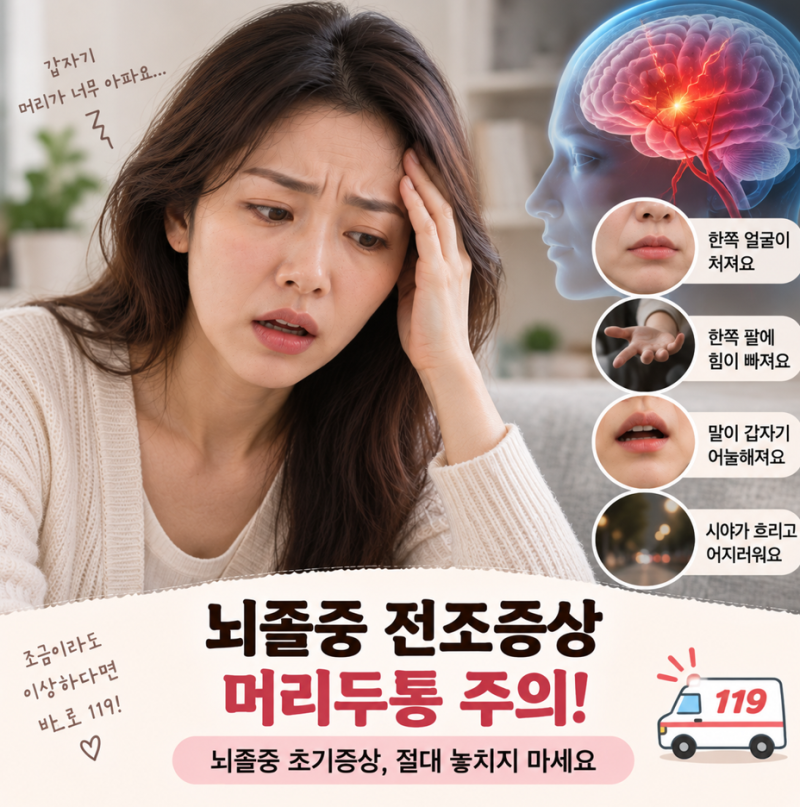 뇌졸중 전조증상 머리두통 주의! 뇌졸증 초기증상