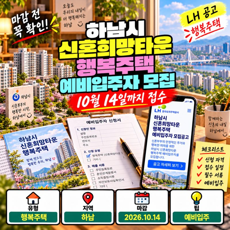하남시 신혼희망타운 행복주택 예비입주자 모집, 신청조건과 일정 한눈에 정리