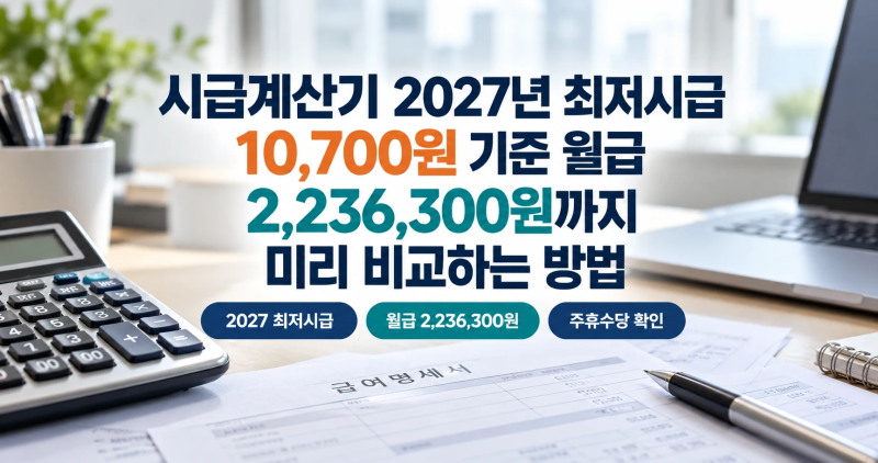 시급계산기 2027년 최저시급 10,700원 기준 월급 2,236,300원까지 미리 비교하는 방법