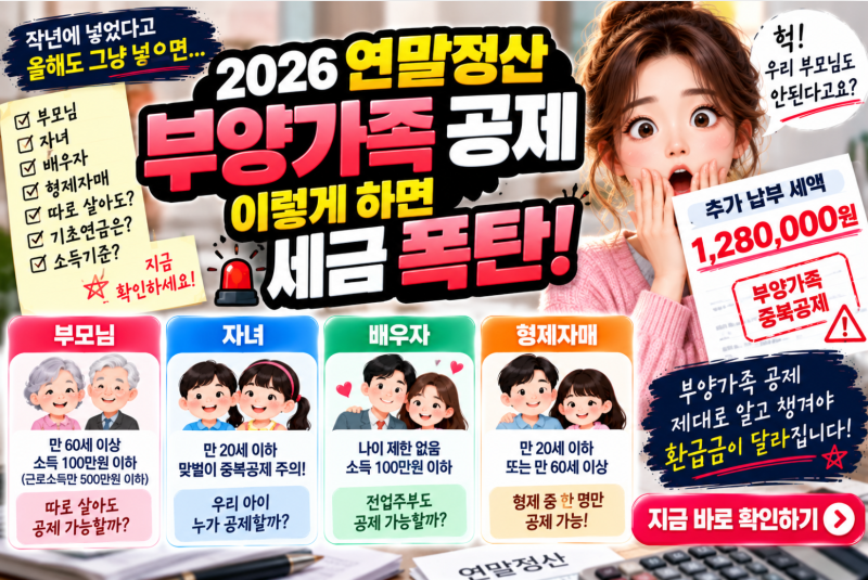 2026 연말정산 부양가족 기준 부모님 자녀 어디까지 공제될까