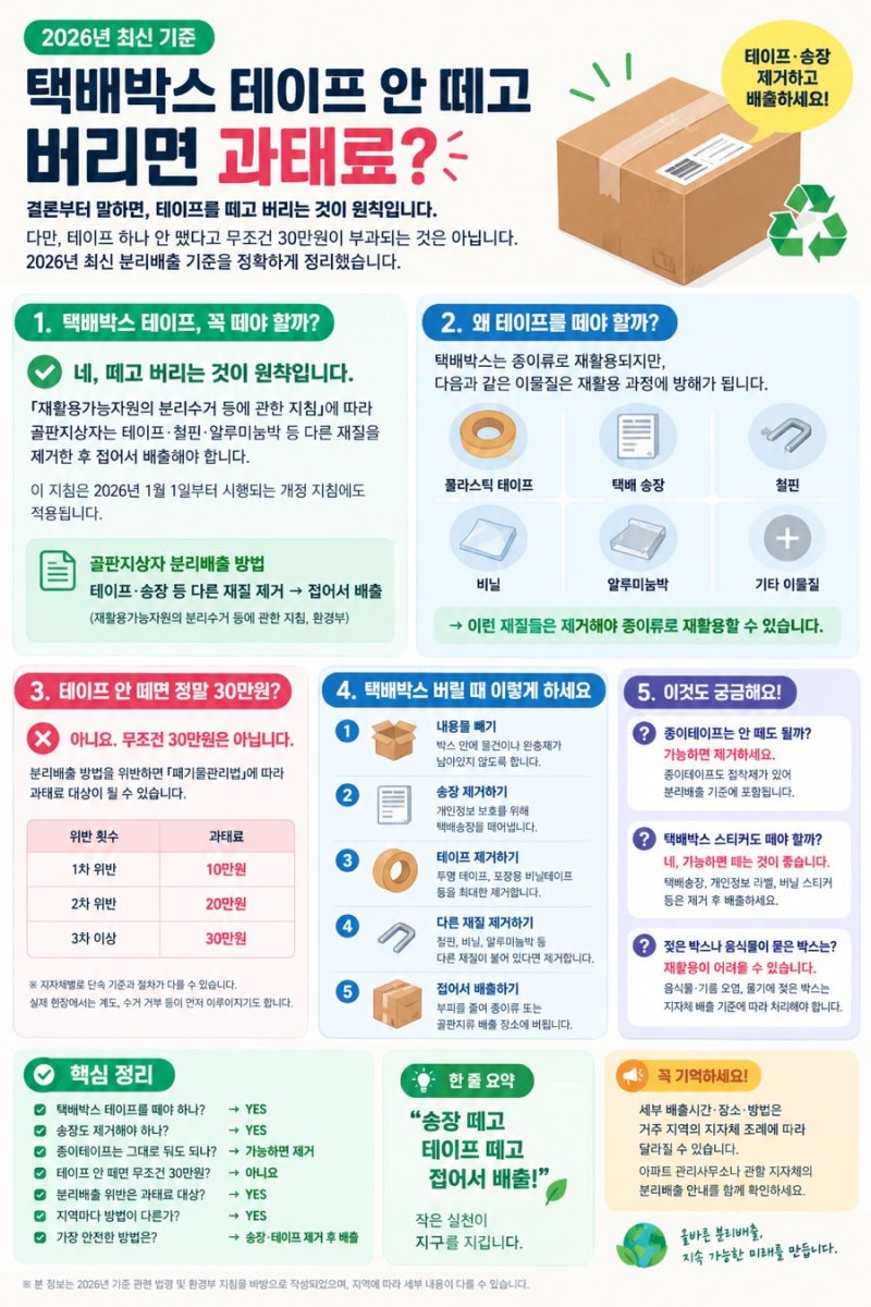 택배박스 테이프 안 떼고 버리면 과태료? 2026년 최신 분리배출 기준 총정리