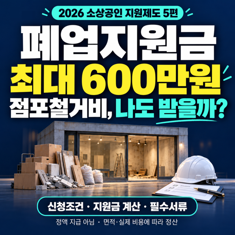 2026 소상공인 폐업지원금 최대 600만원｜점포철거비 신청조건·서류·지원금 계산