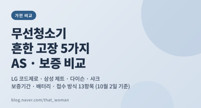 청소기AS 비교 LG 코드제로 vs 삼성 제트 vs 다이슨 vs 샤크 무선청소기 흔한 고장 5가지랑 보증....