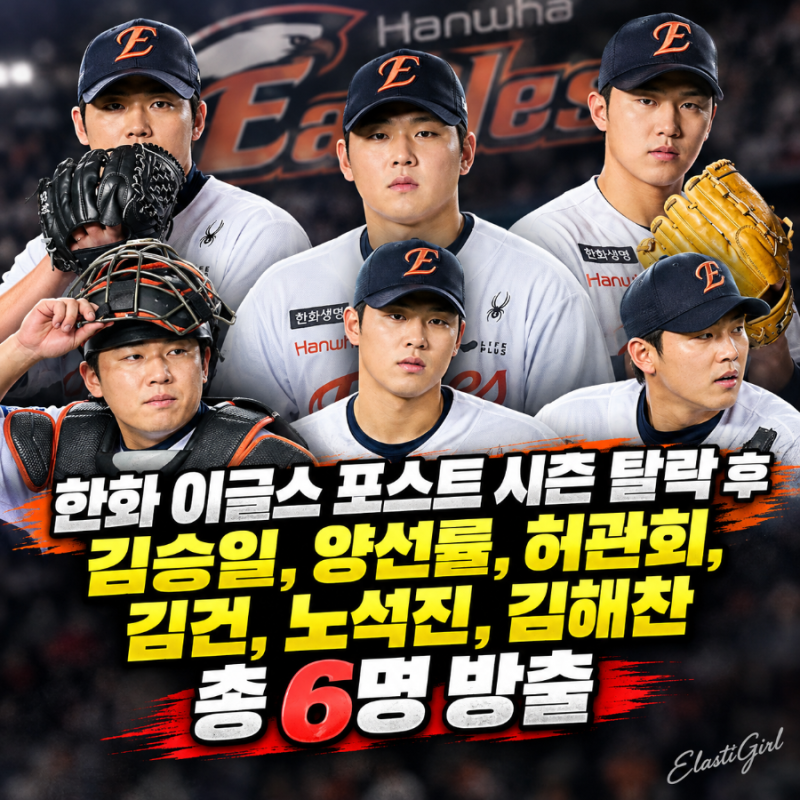 한화 이글스 포스트 시즌 탈락 후 김승일, 양선률, 허관회, 김건, 노석진, 김해찬 총 6명 방출