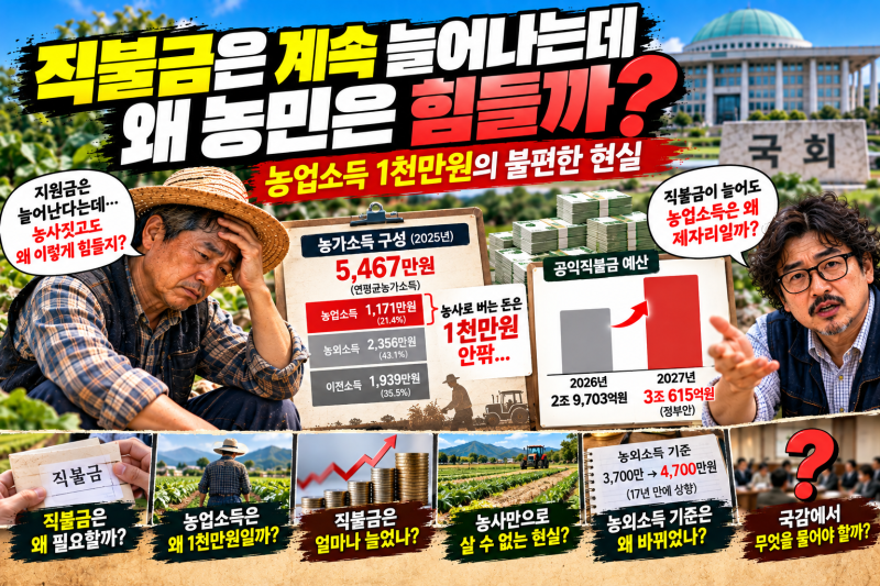 직불금은 계속 늘어나는데 왜 농민은 힘들까? 농업소득 1천만원의 불편한 현실