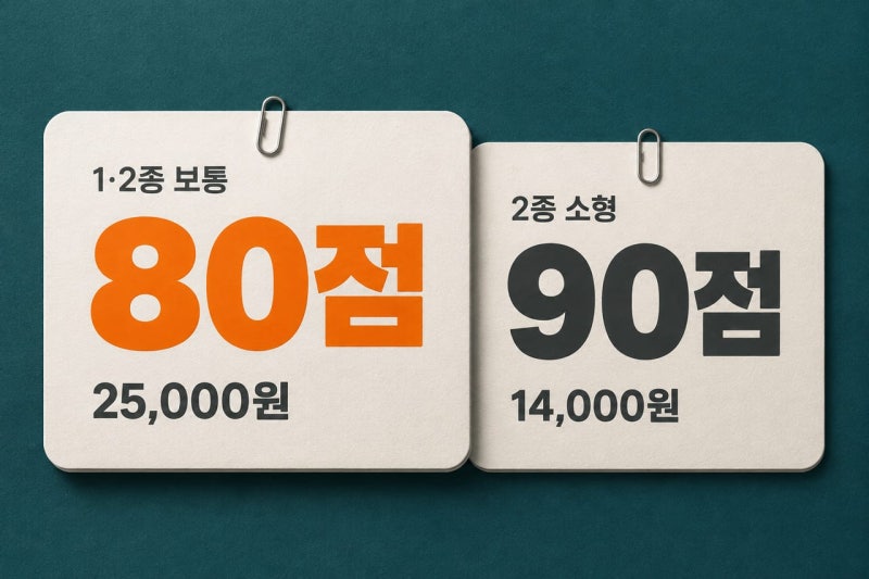 운전면허 기능시험 2026, 1·2종 보통은 80점에 수수료 25,000원
