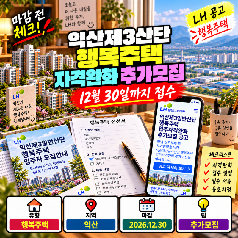 익산제3일반산단 행복주택 추가모집, 동호지정·선계약후검증 일정 정리