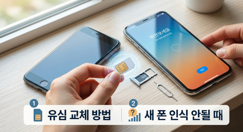 새 폰 유심 교체 후 미인식 해결법 4가지 (통신사 등록·기기변경 팁)