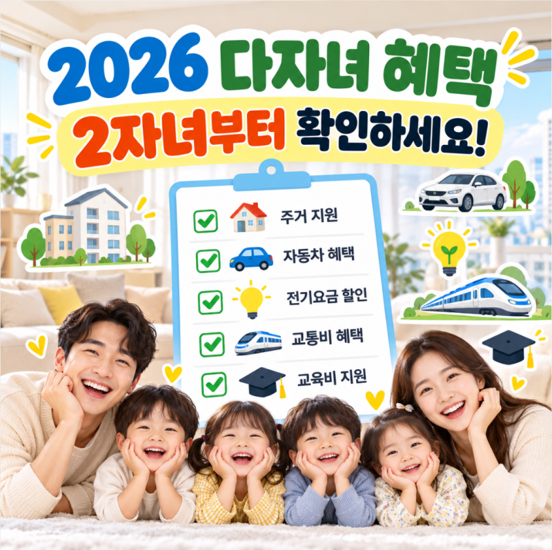 2026 다자녀 혜택 총정리, 2자녀부터 받을 수 있는 지원은?