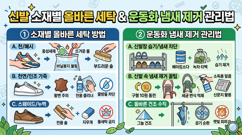 신발 소재별 올바른 세탁 & 운동화 냄새 제거 관리법