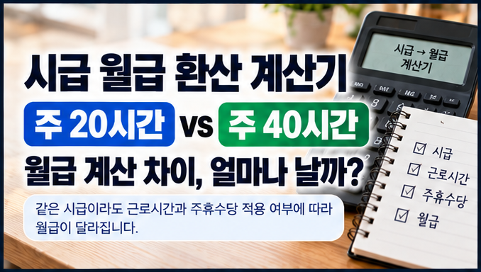 시급 월급 환산 계산기｜주 20시간·40시간 월급 계산 차이