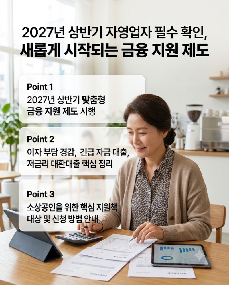 2027년 상반기 자영업자 필수 확인, 새롭게 시작되는 금융 지원 제도 핵심 정리