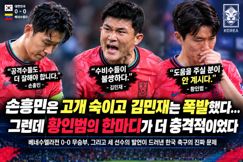 축구리뷰] 한국축구 이대로괜찮은가? 손흥민은 고개 숙이고 김민재는 폭발했했다. 황인범의 ....