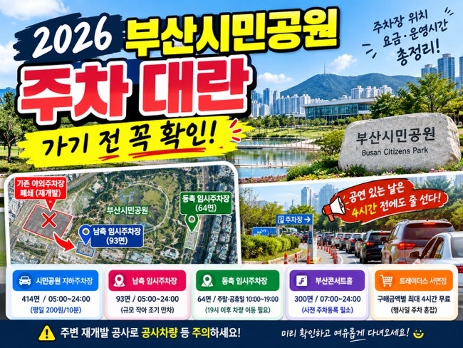 2026 부산시민공원 주차장 최신 업데이트 총정리 | 야외주차장 폐쇄! 새 주차장 위치·요금·주....