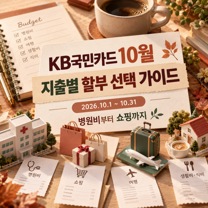 KB국민카드 10월 할부 혜택! 병원비·쇼핑·학원비, 지출별 무이자 이용 가이드