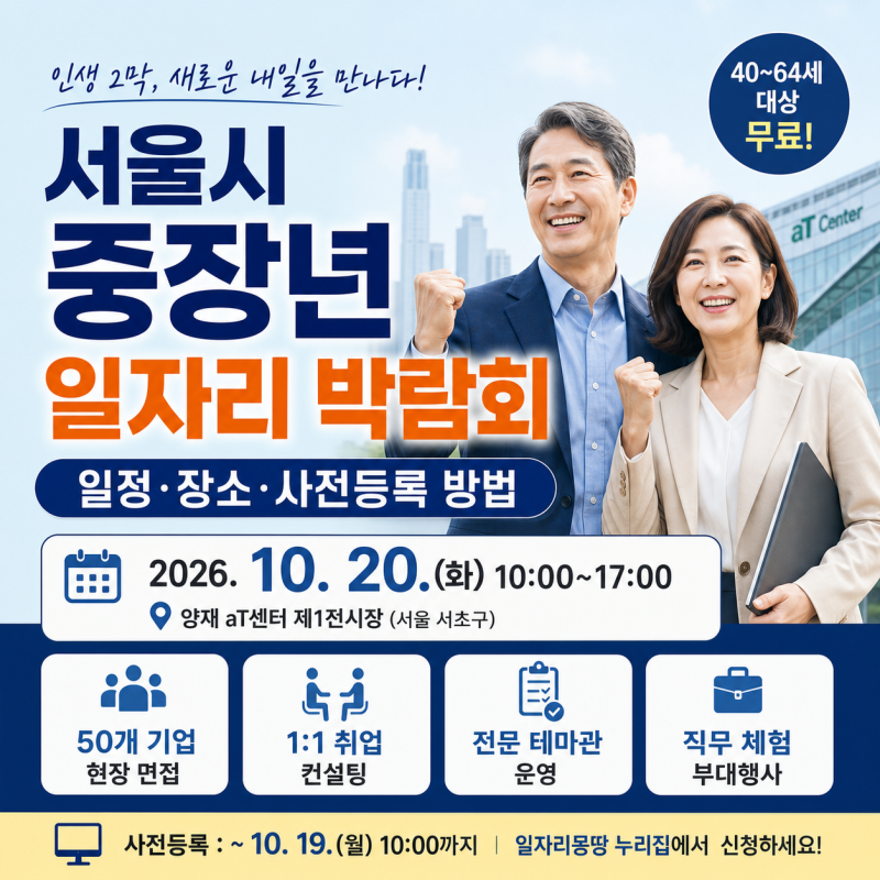 서울시 중장년 일자리 박람회 일정 장소 사전등록 방법