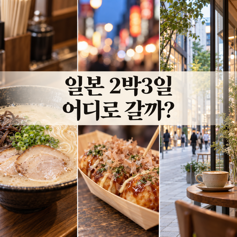 일본 2박3일 여행지 비교｜후쿠오카·오사카·도쿄, 어디가 좋을까?