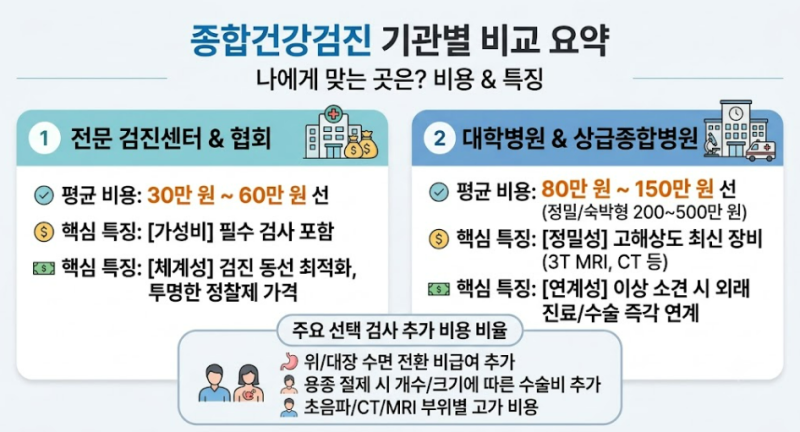 종합건강검진 비용 비교 기준: 병원 규모별 평균 가격과 필수 선택 항목