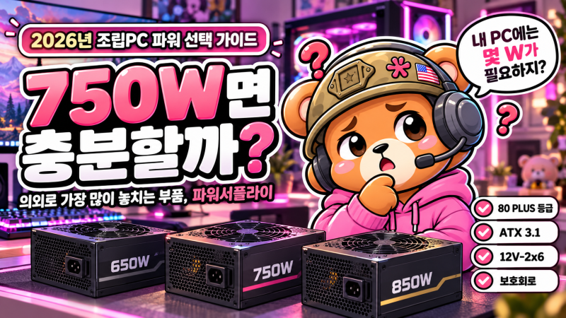 750W 면 충분할까? 2026년 파워서플라이 고르는 법｜용량·80 PLUS · ATX 3.1 총정리