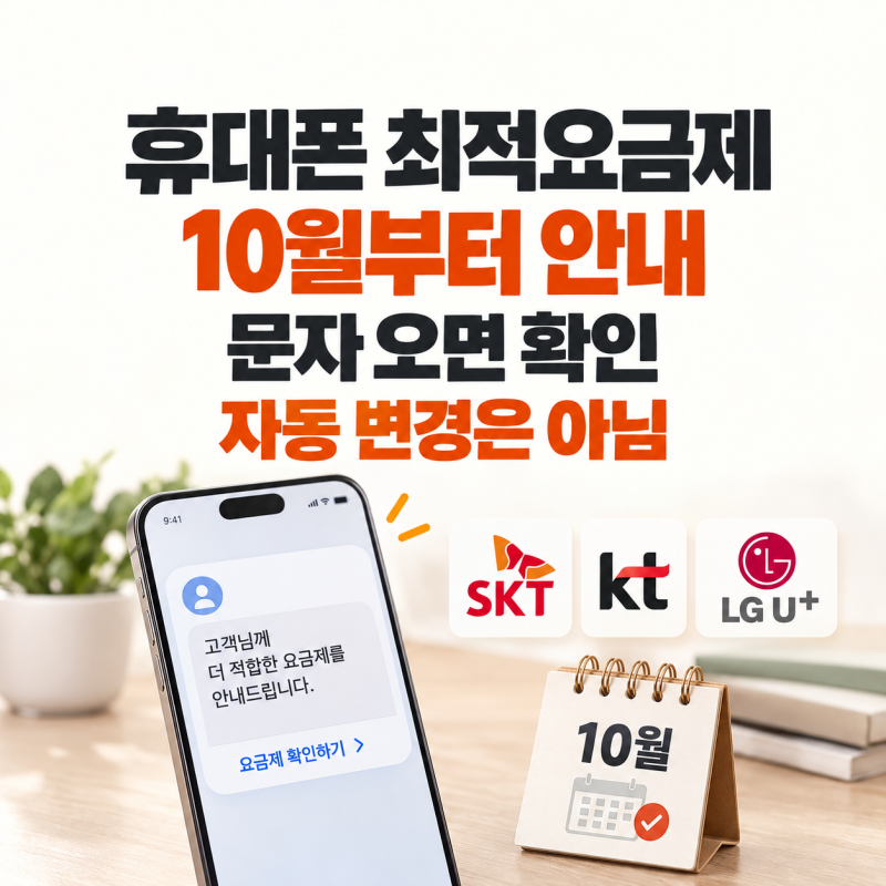 휴대폰 최적요금제 안내 10월 시행｜문자·자동변경·통신3사·알뜰폰 대상