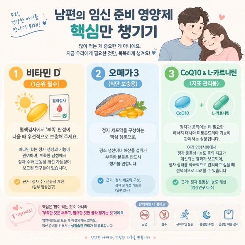 남자 임신준비 영양제, 엽산·아연 진짜 필요할까? (필수 영양제 3가지)