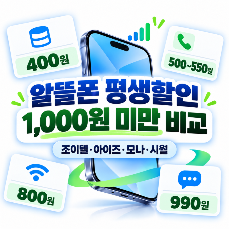 알뜰폰 평생할인, 10월 1,000원 미만 요금제 비교