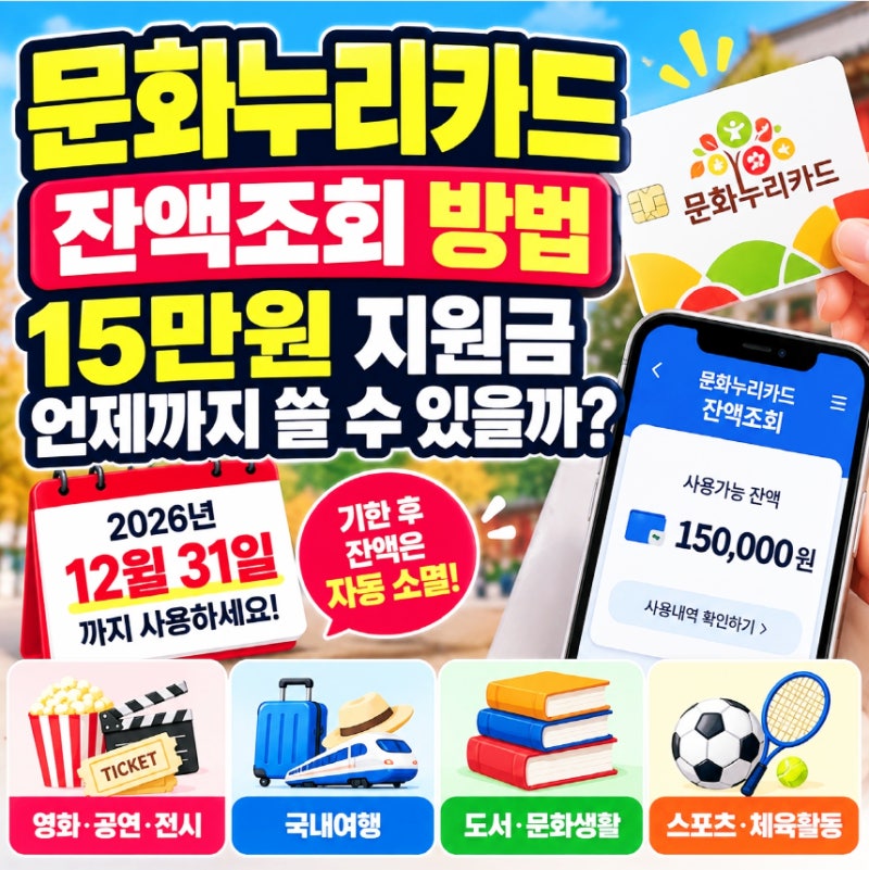 문화누리카드 잔액조회 방법, 15만원 지원금 언제까지 쓸 수 있을까?