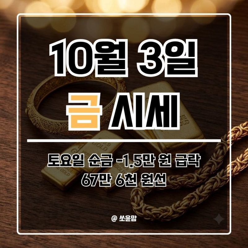 오늘 금시세 1돈 24K 순금 가격 토요일 67만 6천 원 급락 조정, 18K·14K·백금·은 실시간 금값 시....