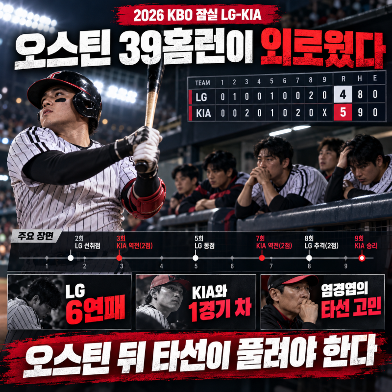 오스틴 39홈런이 외로웠다, LG 6연패 속 염경엽의 타선 고민