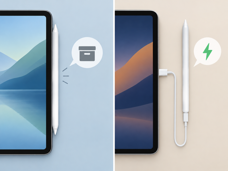 애플펜슬 USB-C 배터리 확인: 옆면 부착과 케이블 충전 구분