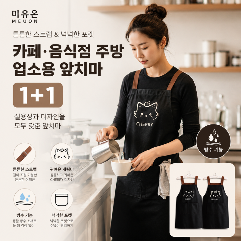 카페·음식점 사장님 주목! 방수 기능에 귀여운 디자인까지 챙긴 가성비 갑 업소용 앞치마 1+1....
