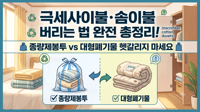 극세사이불·솜이불 버리는 법 완전 총정리! 종량제봉투 vs 대형폐기물 헷갈리지 마세요