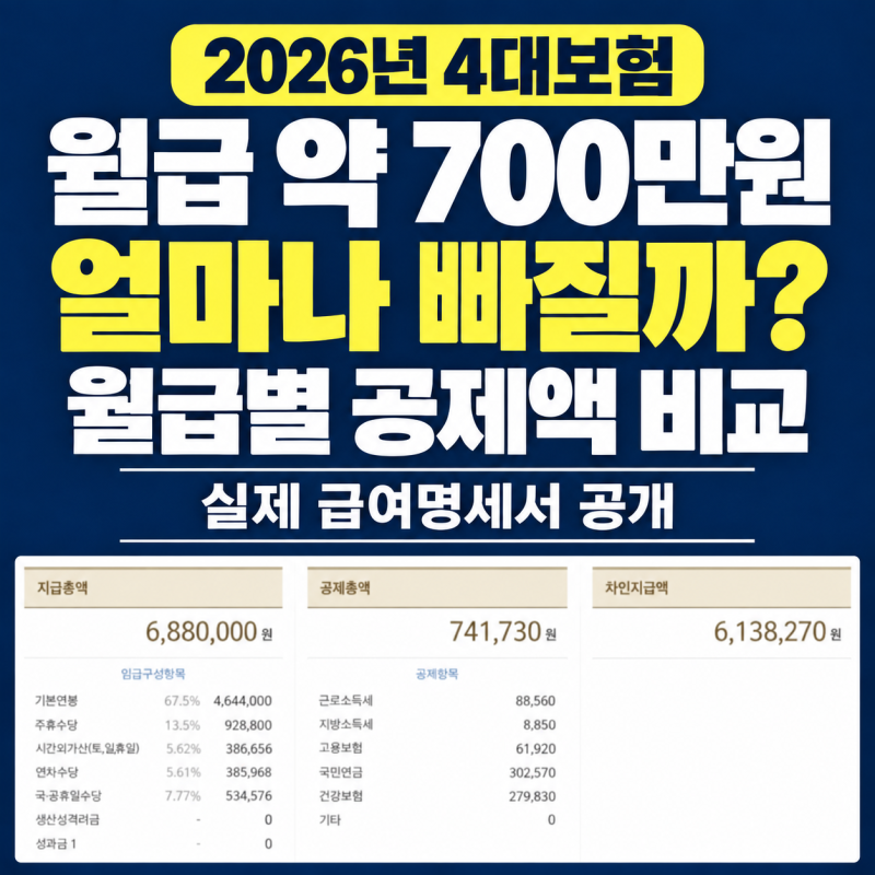 월급 700만원인데 통장에는 얼마나? 2026년 4대보험 월급별 비교｜실제 급여명세서 공개